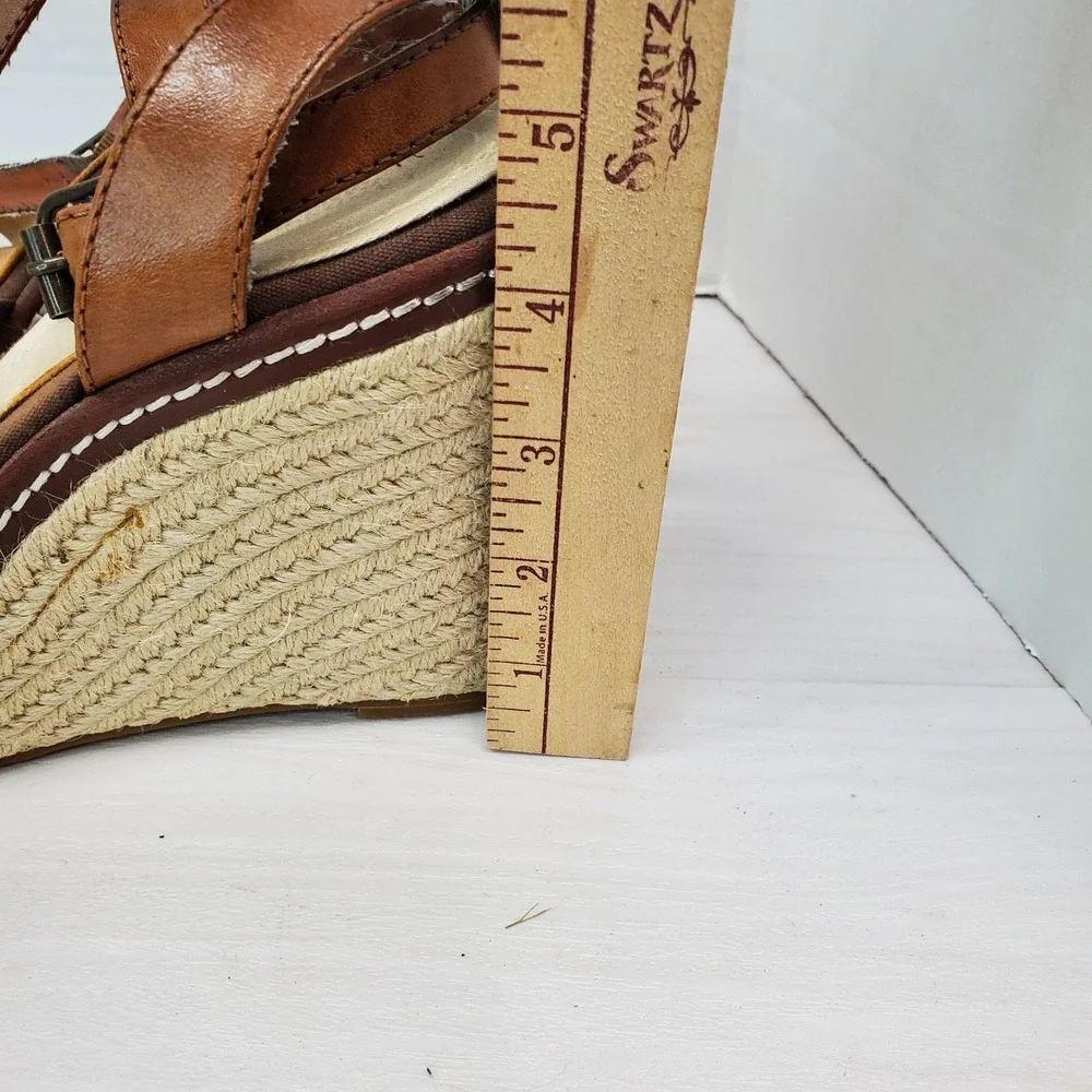 Lands End Canvas 1963 Brown Espradille Sandals Open Toe Wedge Heel Size 8 B